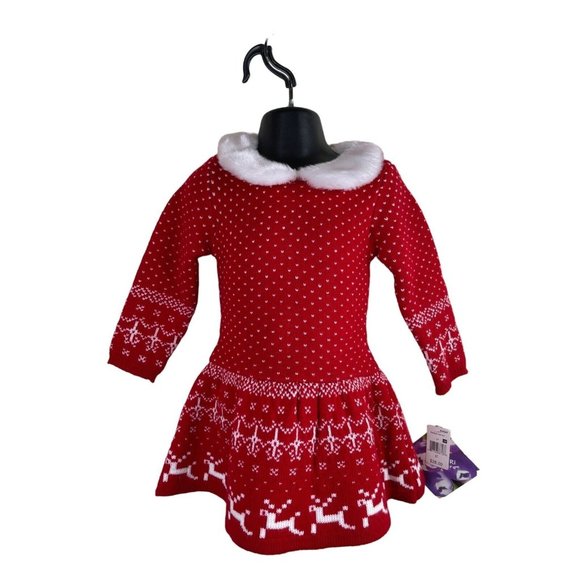 Blueberi Boulevard Christmas Dress Girls Size 3T Red White Fur Trim NWT Knit - Picture 1 of 9
